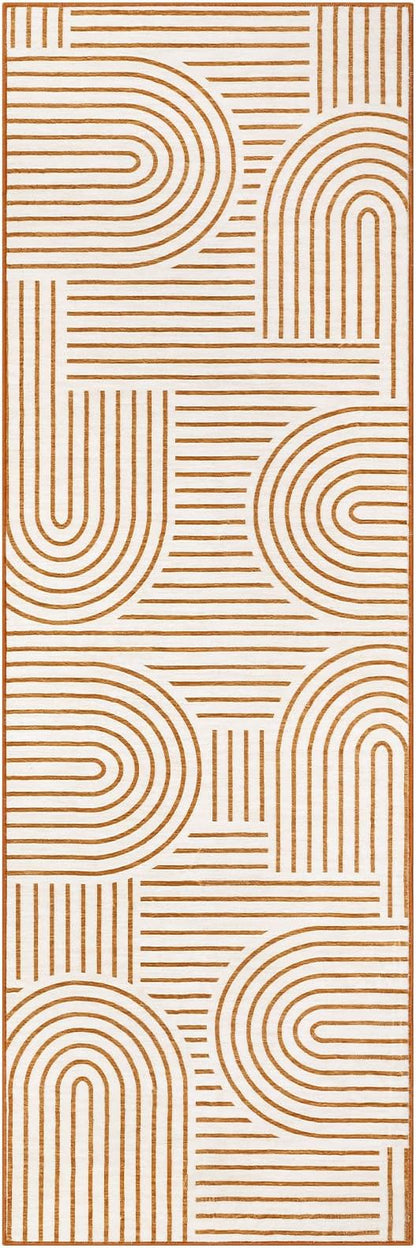 ROYHOME Modern Rug 2.5x8 Runners for Hallways, Abstract Kitchen Runner Rugs Non Slip Bath Runner, Rainbow Washable Rug for Bedroom, Soft Long Rugs for Entryway Bathroom Laundry Dorm, Orange