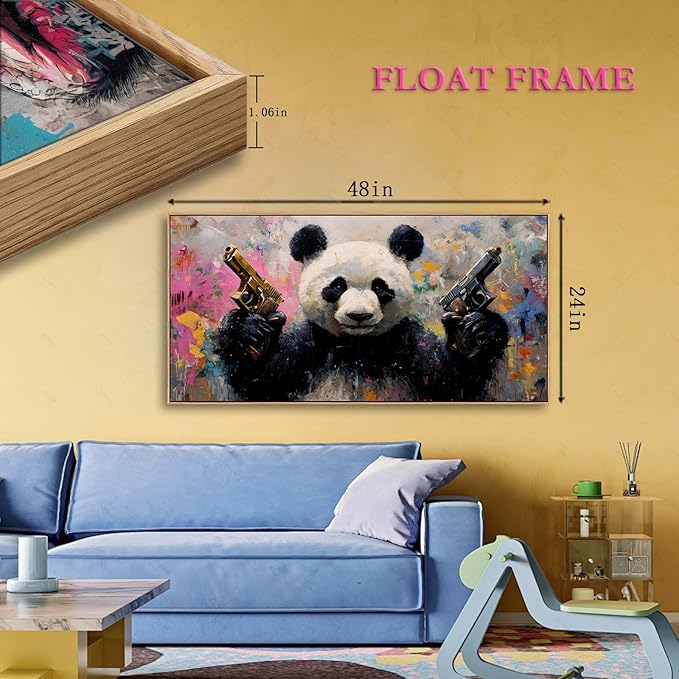 Sorbrozo Abstract Panda Canvas Wall Art - Vibrant Pop Art Animal Painting with Colorful Brushstrokes Modern Frame Wall Decor for Living Room Bedroom 24x48in