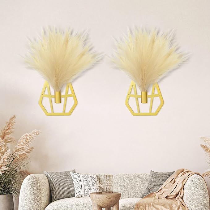 OYEFLY Boho Metal Wall Decor,Hanging Artificial Pampas Display (style 1)
