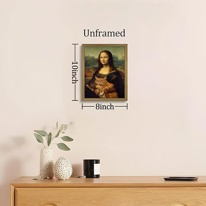 Funny Mona Lisa Cat Wall Art, Vintage Renaissance Mona Lisa Holding Orange Tabby Cat Canvas Print, Classic Abstract Art Painting Poster for Bathroom Living Room Bedroom Home Decor 8x10 Inch Unframed