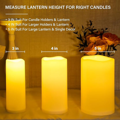 NURADA Large Waterproof Flameless Candles 6" 8" 10" x 4" - Outdoor Indoor LED Pillar Flickering Candle Battery Operated with Timer Remote for Patio Porch Lanterns - Ivory White Set of 3
