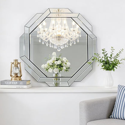 Chende 36" Decorative Mirror for Wall Decor, Large Living Room Mirror with Glass Beveled Edge Frame, Octagonal Wall Mirror for Home Office, Bedroom, Bathroom