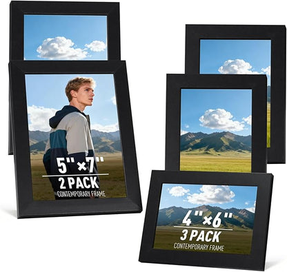 MAXECHO Picture Frame Set of 5, Two 5"x7", Three 4"x6", Black Gallery Photo Frame for Collage Wall and Tabletop Display Home Decor