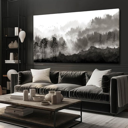 YJYart Landscape Wall Art Black Forest Tree Painting for Bedroom Living Room Kitchen Office Well Decoration Ready to Hang 24x48 Inches