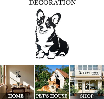 Corgi Metal Wall Décor,Gifts for Corgi Lovers,7x11"Lovely Black Decorations,Unique Iron Dog Statue,Dog Room Decor, Cartoon Animal 3d Wall Art for Bedroom,LivingRoom,Garden,Cafe,Outdoor Wall Hanging Decor