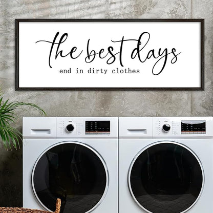 Laundry Room Wall Decor 40"×15" The Best Days End In Dirtiest Clothes Sign Funny Modren Bathroom Large Plaque Wood Framed Wall Hanging Art (Black)