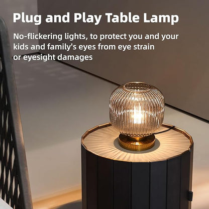 Bedside Table Lamp with Glass Shade, Small Nightlight Lamp Elegant Nightstand Lamp Modern Desk Lamp with Plug-in Style for Bedroom Living Room Tabletop,Smoky Gray, Dia7.9 x H8.7