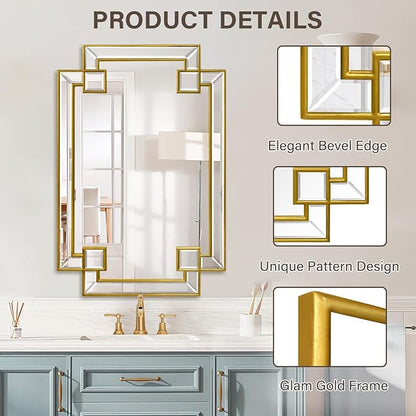 Gold Mirror for Bathroom, 24x36 Inch Rectangle Bathroom Vanity Mirror for Over Sink, Modern Decorative Mirror for Living Room Entryway Fireplace Mantel (Horizontal/Vertical)