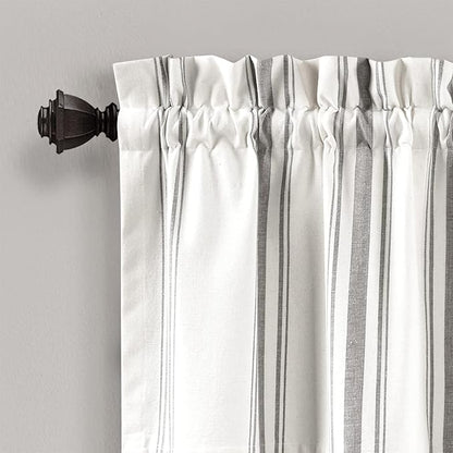 Lush Decor Farmhouse Stripe Yarn Dyed Recycled Cotton Window Curtain Valance, 18" L x 52" W, Gray - Classic Modern Rustic Charm - Eco Friendly Cotton Fabric