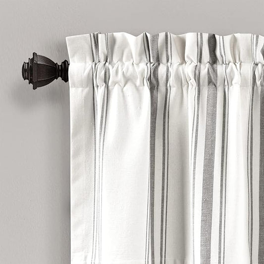Lush Decor Farmhouse Stripe Yarn Dyed Recycled Cotton Window Curtain Valance, 18" L x 52" W, Gray - Classic Modern Rustic Charm - Eco Friendly Cotton Fabric
