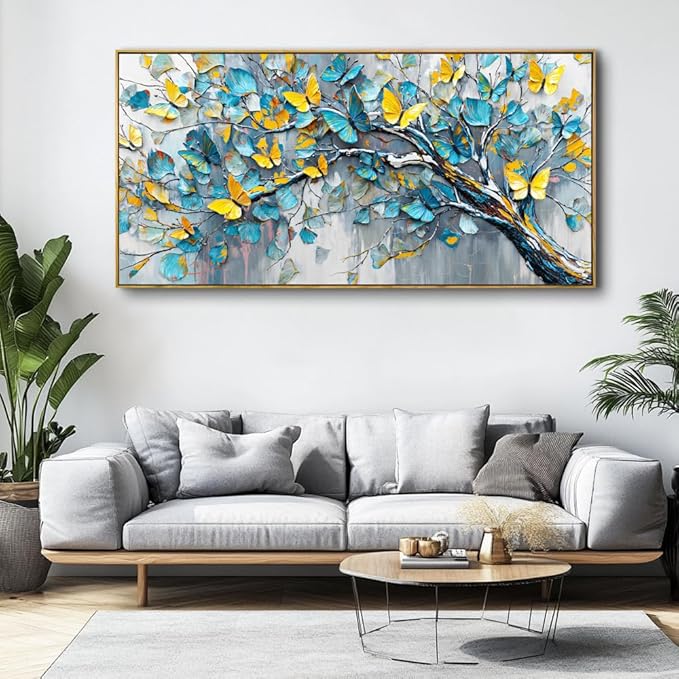 Abstract Tree Wall Art - Framed Modern Canvas Painting for Living Room, Bedroom Home Office Decor, 40x20 Inch Ready to Hang