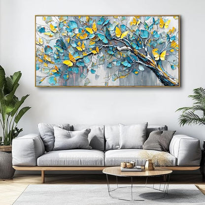 Abstract Tree Wall Art - Framed Modern Canvas Painting for Living Room, Bedroom Home Office Decor, 40x20 Inch Ready to Hang
