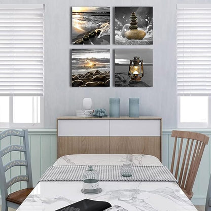 Yxbhhym-Canvas Zen Décor Black and White Beach Wall Art Ocean Poste Seascape Picture Print Sunset Scenery Painting Artwork for Living Room Wall Decor Bedroom Bathroom Wall Home Decorations Framed