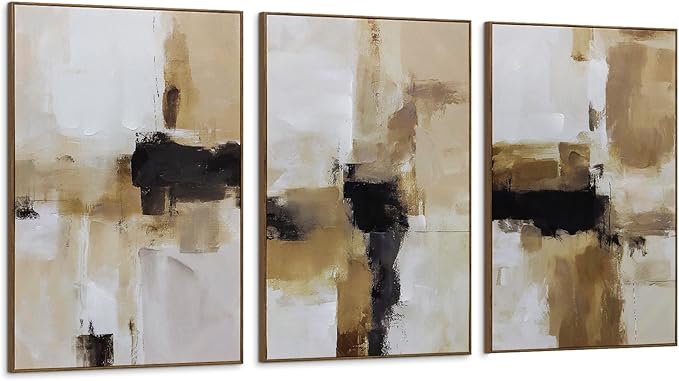 Large Neutral Abstract Textured Framed Canvas Wall Art Set, Minimalist Wall Decor Modern Art Prints, Black Brown Wall Painting Artwork for Living Room,Bedroom,Dining Room,Office, 24"x36"x3