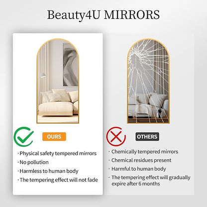 Beauty4U Arched Full Length Mirror, Standing or Leaning, Bedroom Dressing Mirror with Gold Aluminum Alloy Frame, 65" x 24"