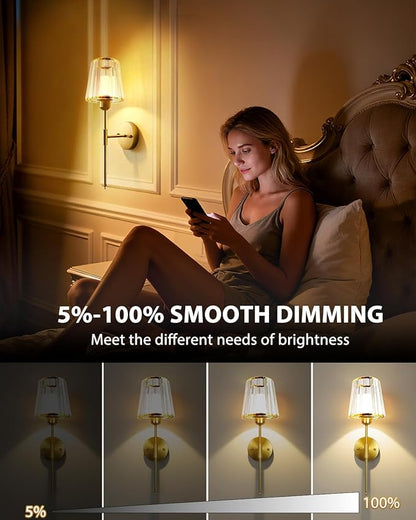 Adetu Crystal Battery Operated Wall Sconces Set of Two, Gold Rechargeable Wall Lights with 10000mAh Dimmable Magnetic Bulb, RGB Rechargeable Battery Wall Sconce with Remote Control for Bedroom Decor