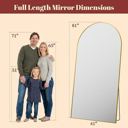 Suidia 81"x41" Arched Full Length Mirror with Stand, Full Body Mirror with Aluminum Frame, Freestanding/Leaning/Wall-Mounted, Floor Mirrors for Bedroom, Living Room, Entryway, Dressing Room, Gold