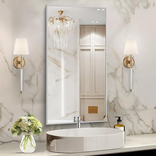 COFENY Silver Bathroom Mirror for Wall, 20x48 Inch Rectangle Mirror with Metal Frame, Modern Vanity Mirrors for Bathroom Living Room, Entryway Hangs Horizontal or Vertical