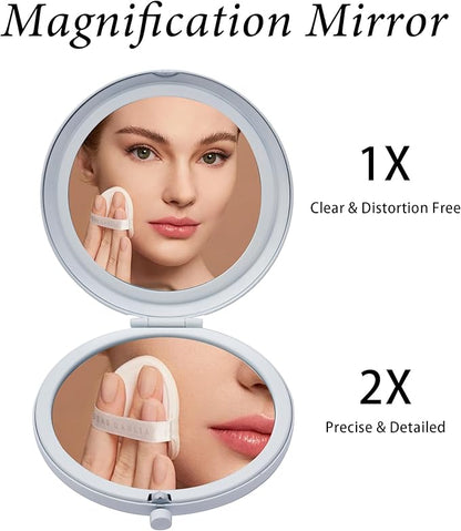 Compact Mirror for Purse, Metal Round Shell, Double-Sided 1X/2X Magnifying, Portable Travel Small Makeup Mirror, Mini Pocket Mirror, White,4 Packs