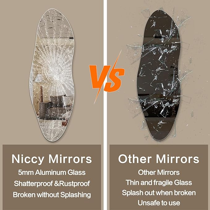 Niccy 65"×22" Frameless Irregular Full Length Mirrors, Long Wall-Mounted Mirror for Living Room, Large Full Body Mirror, Explosion-Proof Tall Hanging-Mirror for Bathroom Bedroom Entryway Decor