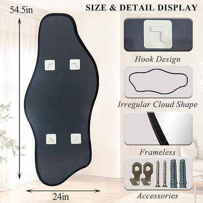 Large Irregular Mirror, 54.5"x24" Asymmetrical Tempered Glass Mirror, Modern Abstract Frameless Mirrors for Living Room Bedroom Hallway Entryway, Hangs Vertically or Horizontally