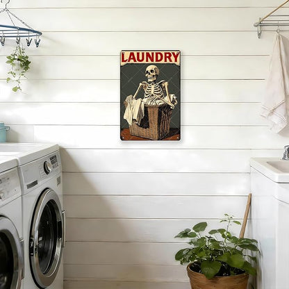Skull Metal Tin Sign Laundry Vintage Tin decor for Cafes Bars Pubs Shop Wall Decorative Funny Retro Signs for Men Women 16x12 Inch
