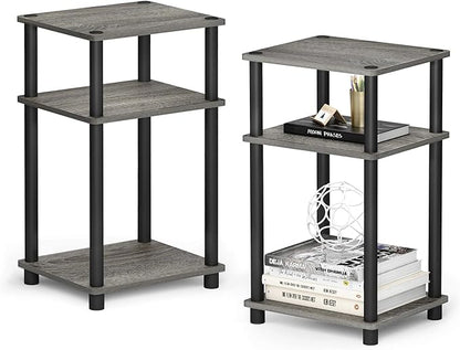 Furinno JUST Side Table Set of 2, 3-Tier Modern End Tables, Open Shelves Night Stand, Nightstand Set, Toolless Assembly, for Living Room, Bedroom, French Oak