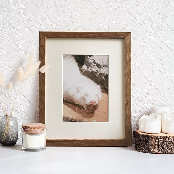 8x10 Picture Frame, Solid Oak Wood 8 x 10 Photo Frame with Mat to 5x7(Openning Size is 4.5x6.5), 10x8 Picture Frames for Wall and Tabletop Display, Natural Oak 8x10 Frame, (Walnut Set of 3)