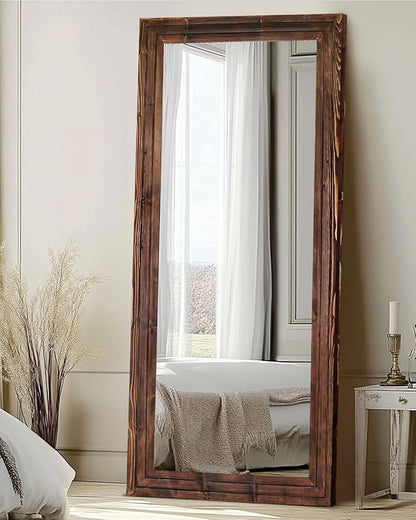 Full Length Mirror 71"x30" Solid Wood Frame Floor Large Mirror for Living Room, Bedroom Hanging or Leaning Wall-Mounted, Brown