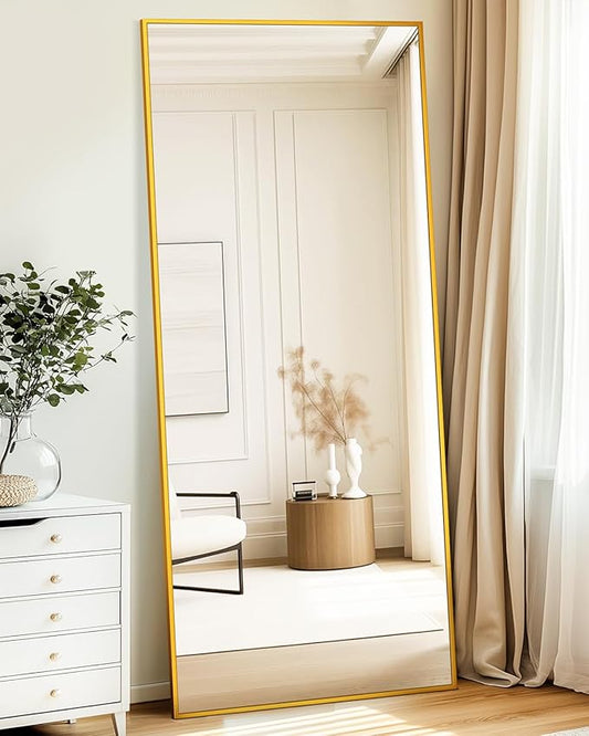 Antok 71''x28'' Full Length Mirror, Shatterproof HD Oversized Floor Mirror with Stand, Aluminum Alloy Frame Leaning Standing or Wall Mounted Mirror for Bedroom Living Room Entryway, Gold