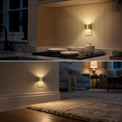 DORESshop LED Night Light[2 Pack], Night Lights Plug into Wall, 3 Level Brightness Adjustable Plug in Night Light, Dusk to Dawn Sensor, Nightlights for Adults, Bedroom, Bathroom, 3000K, Golden Cover