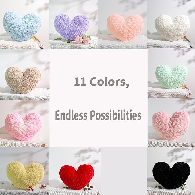 16" Creamy Pearl White Heart Pillow, Luxury 600GSM Rose Textured Faux Rabbit Fur, Super Matte Soft Aesthetic Decorative Throw Pillow for Couch Bed Sofa, Neutral Home Decor Heart Cushion