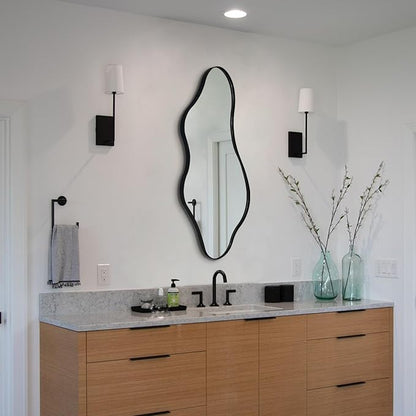 Irregular Wall Mirror, 40"x18" Asymmetrical Mirrors with Metal Frame, Modern Organic Shape Mirrors for Living Room Bedroom Hallway Entryway, Horizontal or Vertical Hanging