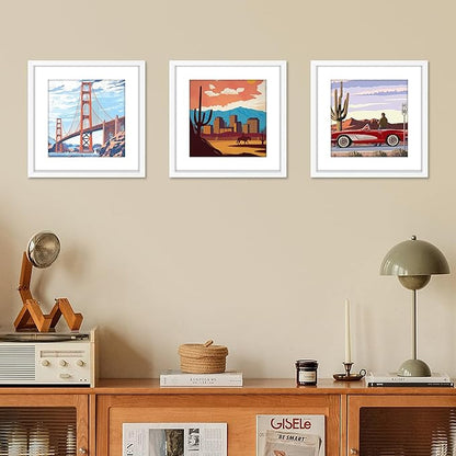 FIXSMITH 12x12 Picture Frame White Set of 2, Photo Frame with HD Plexiglass, Display Pictures 8x8 with Mat or 11x17 Without Mat, White Picture Frames Collage Wall Decor, Gallary Wall Frame