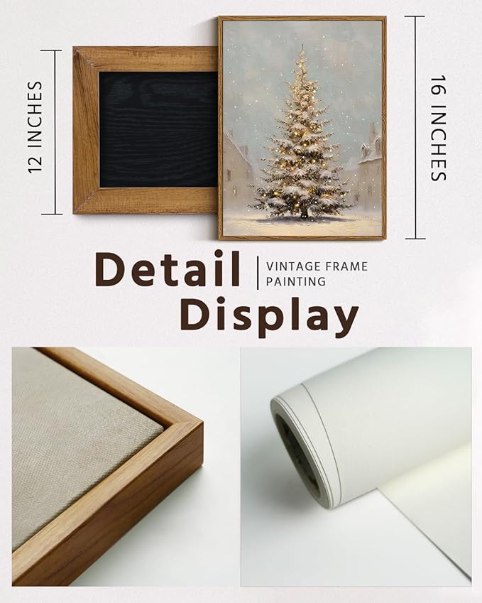 VIYYIEA Framed Canvas Christmas Tree Wall Art Pictures Home Decor Village Canvas Prints, Vintage Christmas Decorations Indoor Painting Picture, Wall Decor Gifts for Friends or Family - 16L x 12W