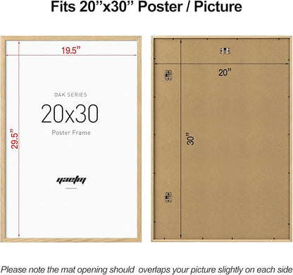 Yaetm Minimalist 20x30 Oak Wood Frame for Poster, Natural Solid Wood 20x30 Picture Frame for Wall, Lightweight, Wall Decor for Office, Gallery & Home (Single, Oak)