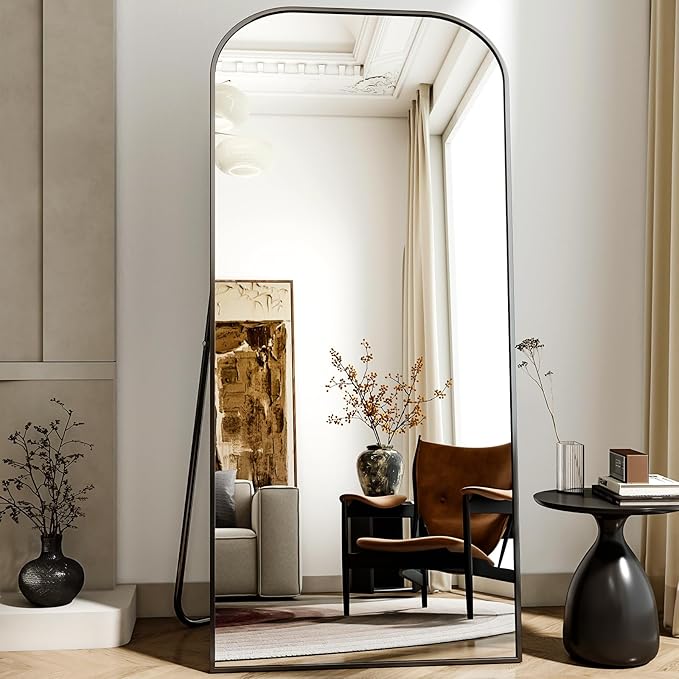 XRAMFY Full Length Mirror, 71"x28" Floor Mirror Freestanding, Arched Floor Standing Large Mirror Full Body Mirrors with Stand for Bedroom, Hanging Mounted Mirrors for Living Room,Black