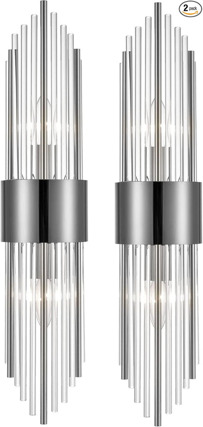 2-Light Modern Wall Sconce Titanium Black Metal with Clear Class Crystal Vanity Wall Sconce Lighting for Bedroom Living Room Bathroom Light Fixtures Set of 2
