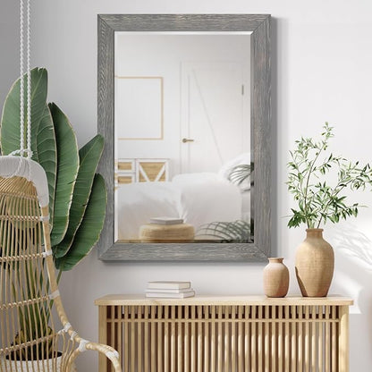 Wexford Home Gray Rustic Mirror Rectangular Barnwood Framed Wall Mirror for Home Decor, Vertical or Horizontal Hanging, 41x29