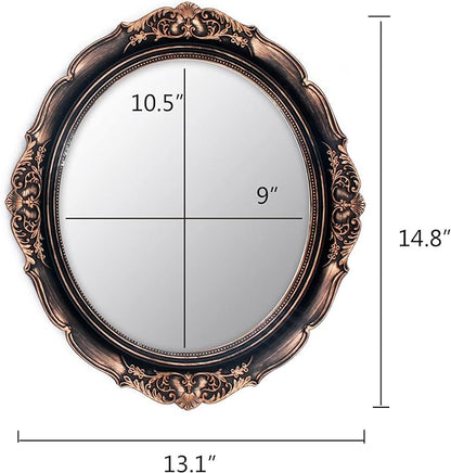 YCHMIR Vintage Decorative Wall Mirror 14.8 x 13.1 Inch Oval Mirror（ Brown）