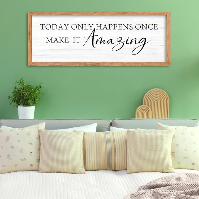 AuraPeak Today Only Happens Once Make It Amazing Inspirationa Quotes Wall Decor Frame Rustic Vintage Home Living Room Wall Art Hanging (Wood 40"×15")