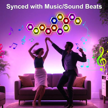6 Pack Hexagon Lights Wall RGBW Panel - Hexagonal Led Lights Room Decor Wall Lights，with Smart APP Music Sync Honeycomb Shape Panels Hexagon for Gaming Lights Bedroom Children Decor