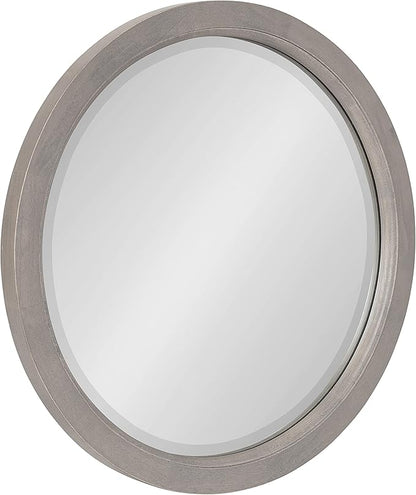 Kate and Laurel Hogan Farmhouse Round Wall Mirror; 18 Inch Diameter; Gray; Sophisticated Modern Mirror for Wall