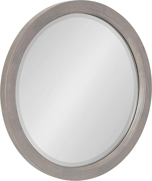 Kate and Laurel Hogan Farmhouse Round Wall Mirror; 18 Inch Diameter; Gray; Sophisticated Modern Mirror for Wall
