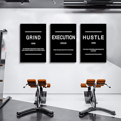 Framed Canvas Wall Art Success Quote, Office Wall Art, Black Large Poster, Positive Motivational Set of 3 Prints, Execute Failure Definition, Inspirational Print (B-3pcs,16x24inchx3pcs)
