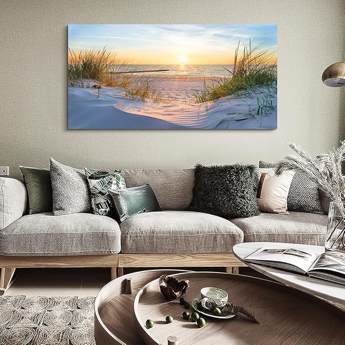 Wapluam Wall Art For Living Room Large Canvas Wall Decor For Bedroom Modern Fashion Office Decorations Ocean Beach Wall Paintings Blue Sea Landscape Pictures Prints Artwork Home Decor mural