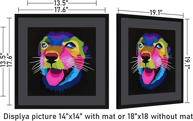 ELSKER&HOME 18x18 Frame Black, 14x14 Frame with Mat or 18x18 Picture Frame without Mat 3 Pack, Wall Mounting Include 3 Wall Art Prints