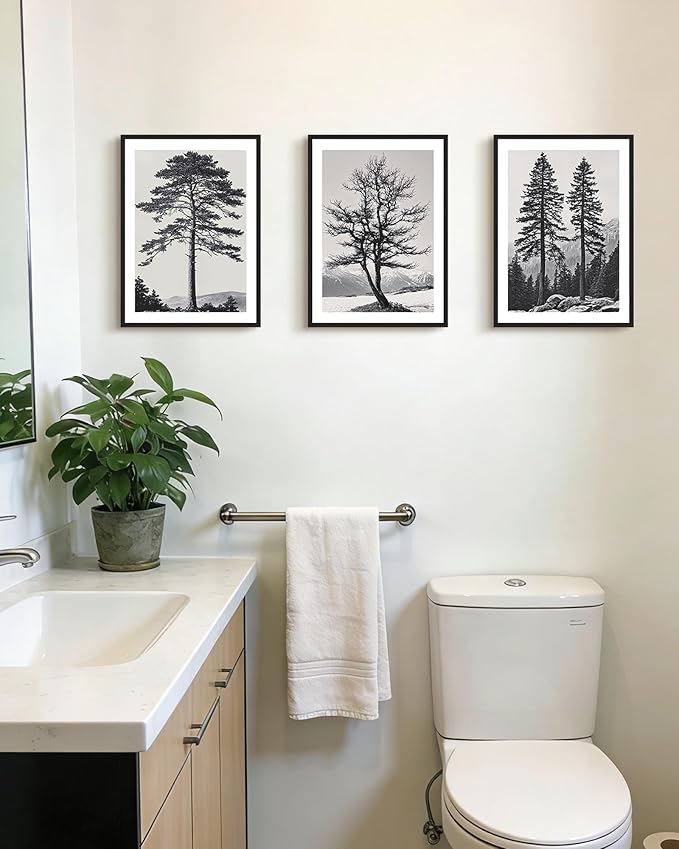 Drsoum Vintage Black Gray Tree Wall Art Framed Antique Retro Forest Prints Modern Rustic Artwork Bedroom Farmhouse Ready to Hang 11x14in Black Framed