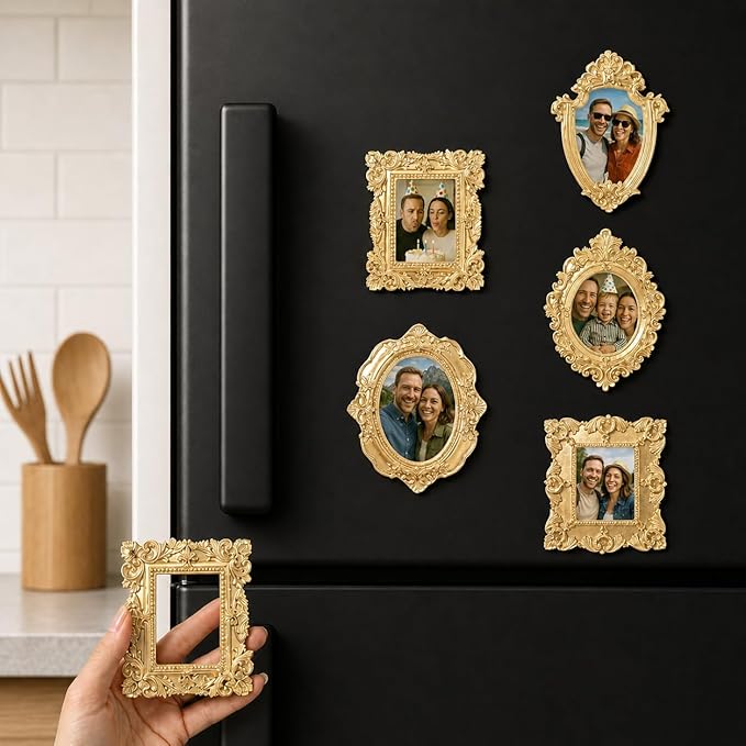97 Decor Small Gold Picture Frames Set (No Standing & Backing) - 5 Mini Vintage Frames For Galley Wall, Assorted Gold Vintage Picture Frame Bulk, Antique Ornate Miniature Frame (Non-magnetic)