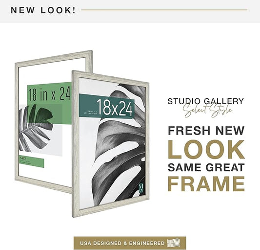 MCS Studio Gallery 18x24 Poster Frame Gray Woodgrain Engineered Wood, Vertical & Horizontal Wall Hanging Large Picture Frame for Photos, Posters & Art Prints (1-Pack)